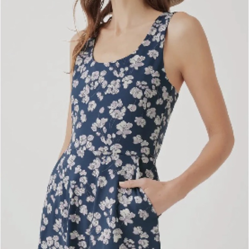 NWT Pact Size XL Organic Cotton French Navy Floral Tie Back Dress W Pockets - Picture 4 of 6